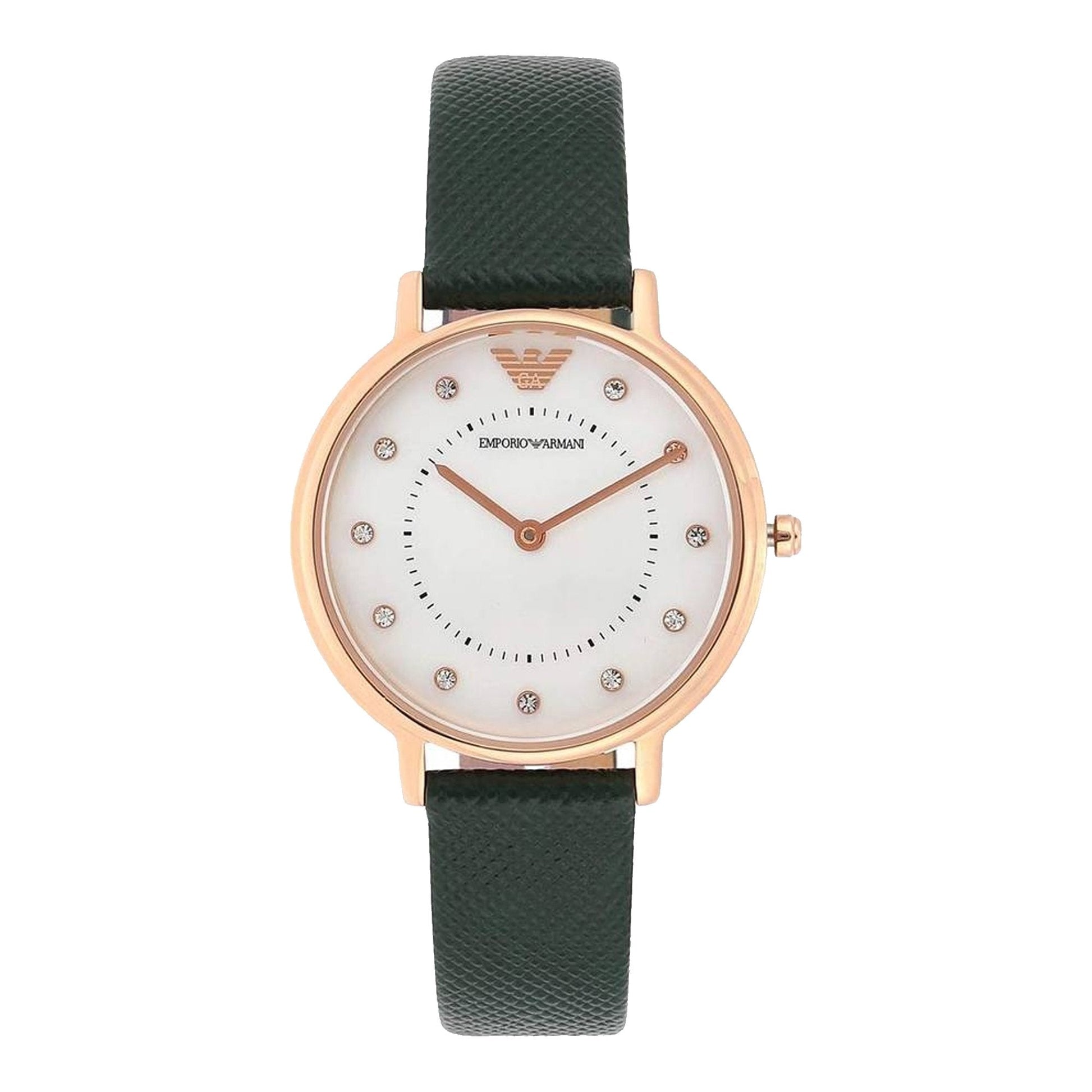 Buy Emporio Armani Women's Quartz Green Leather Strap Mother Of Pearl Dial 32mm Watch AR11150 in Pakistan