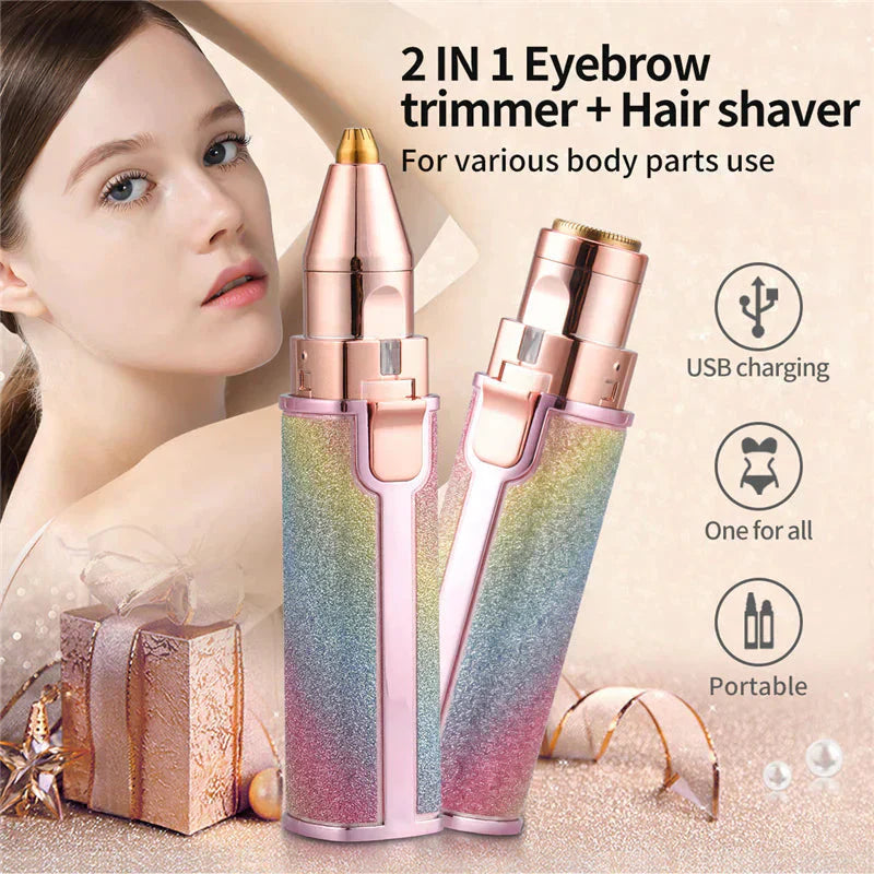 Buy Facial Beauty - 2 In 1 Rechargeable Electric Eyebrow Trimmer + Body Facial Hair Removal in Pakistan
