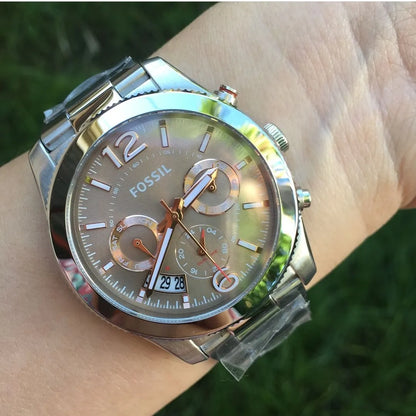 Buy Perfect Boyfriend Taupe Dial Silver Steel Strap Watch For Women in Pakistan
