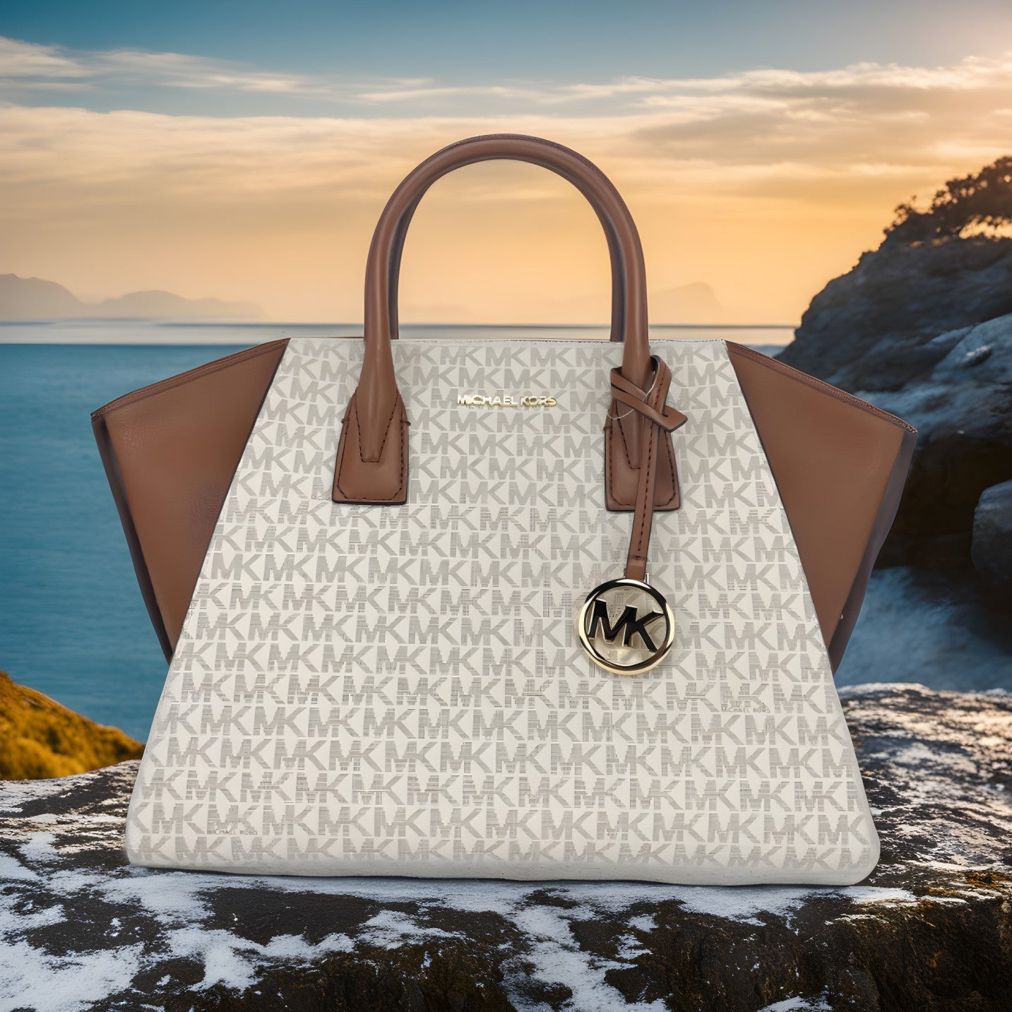 Buy Michael Kors Signature Coated Canvas and Leather Avril Satchel Bag Large in Pakistan