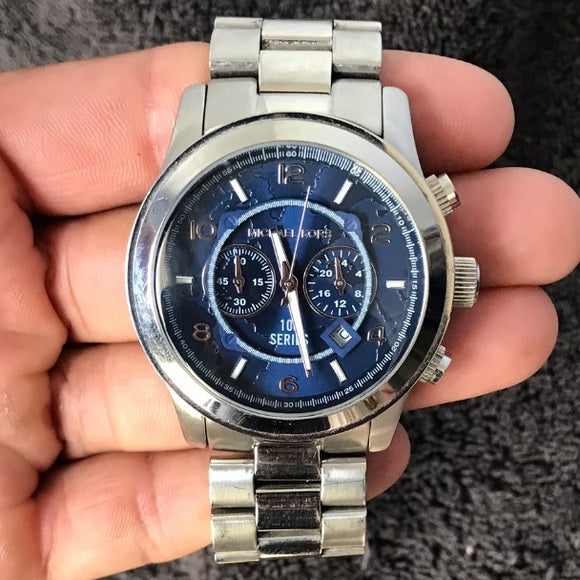Buy Michael Kors Women's Hunger Stop Chronograph Blue Dial Silver Watch - MK5814 in Pakistan