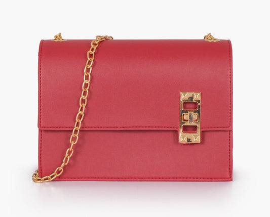 Buy Chain Shoulder Bag with Twist Lock - Maroon in Pakistan