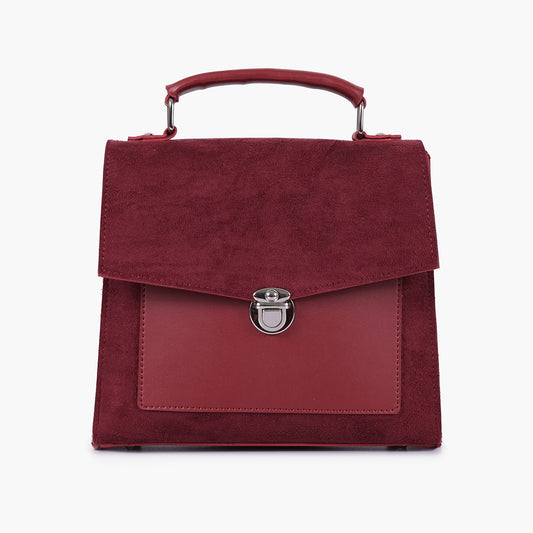 Buy Suede Push Lock Messenger Bag - Maroon in Pakistan