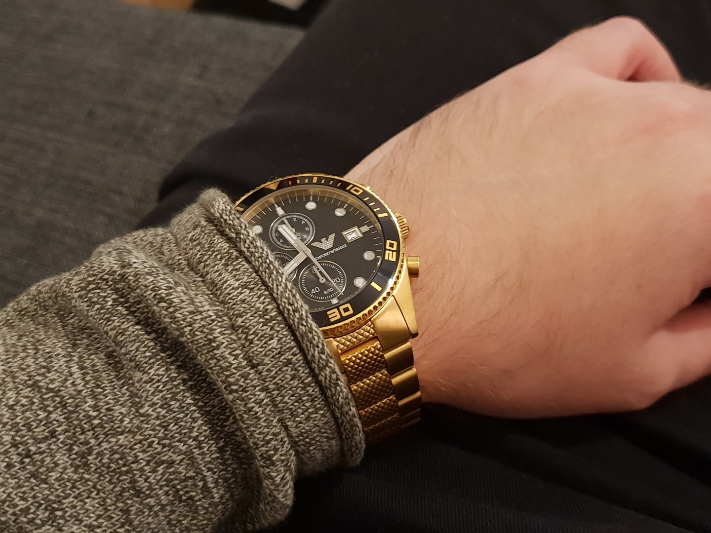 Buy Emporio Armani Black Dial Gold Steel Strap Watch for Men - AR5857 in Pakistan