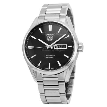 Buy Tag Heuer Carrera Calibre 5 Black Dial Silver Steel Strap Watch for Men - WAR201A.BA0723 in Pakistan