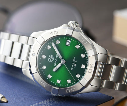 Buy Tag Heuer Aquaracer Green Dial with Diamonds Silver Steel Strap Watch for for Women - WBD1316.BA0740 in Pakistan