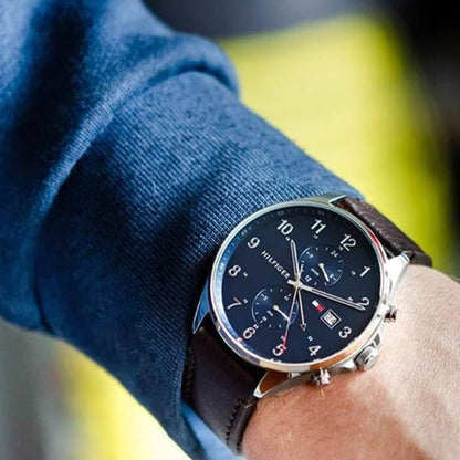 Buy Tommy Hilfiger West Blue Dial Brown Leather Strap Watch for Men - 1791712 in Pakistan