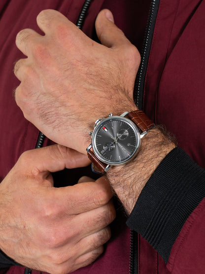 Buy Tommy Hilfiger Daniel Grey Dial Brown Leather Strap Watch for Men - 1710416 in Pakistan